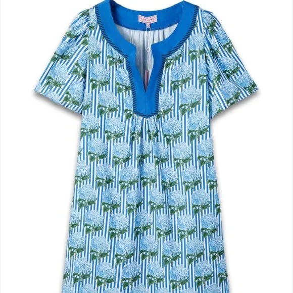 Simply Southern Women's Hydrangea Flower Striped Blue Dress ~ NWOT ~ Lg ~ Spring - Picture 1 of 8
